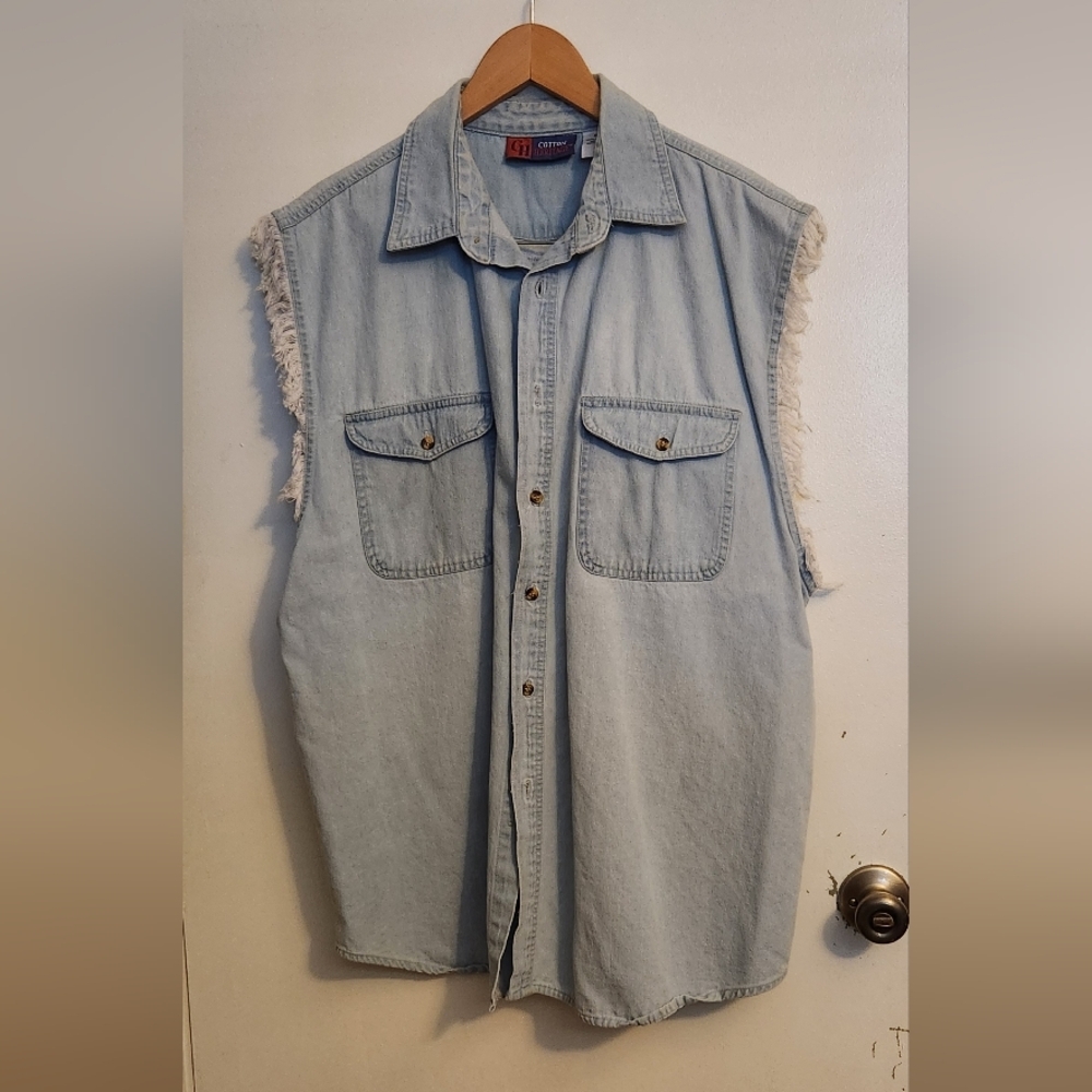 Men's Light Blue Denim Sleeveless Shirt